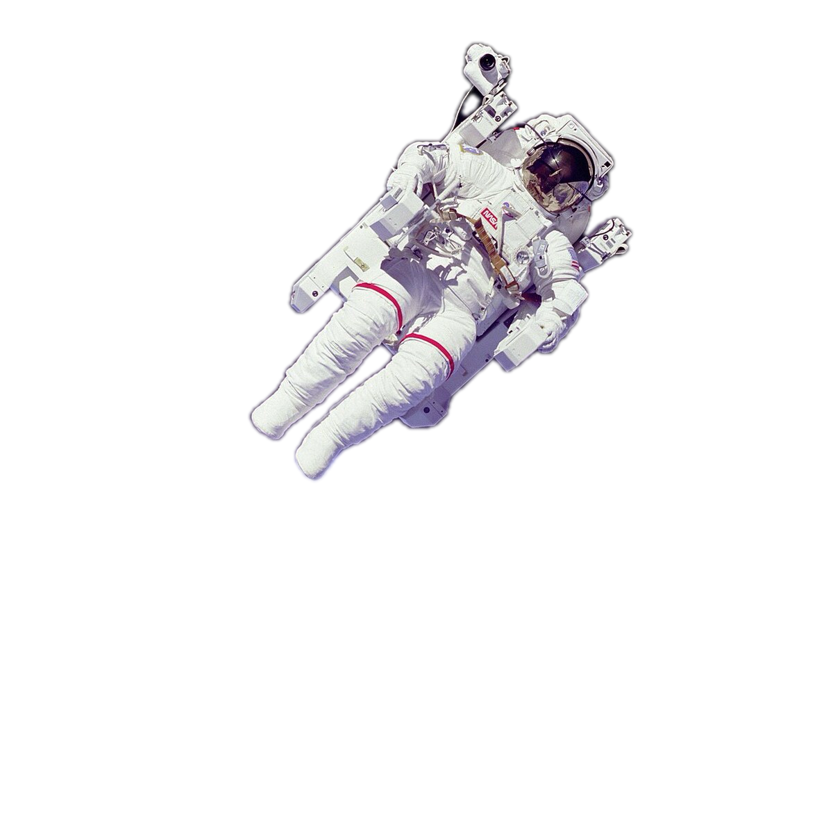 The same astronaut with the space background removed by bgbgone, isolated on transparency